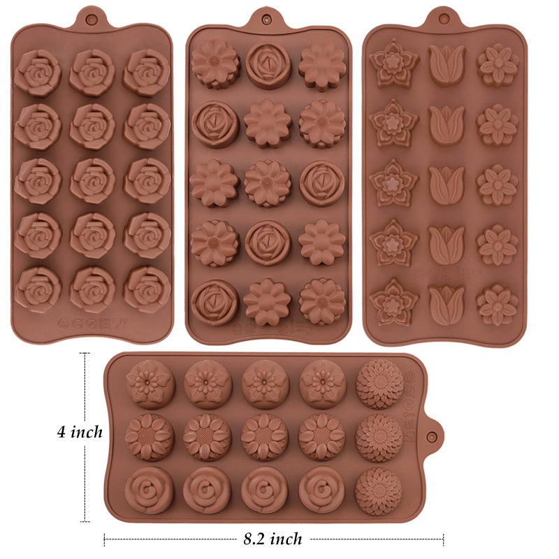 JOERSH Silicone Chocolate Molds for Fat Bombs Snacks & Truffles  4PCS Flower Shape Silicone Molds Caramel Hard Candy Mold (11 Different Flowers) - Image 2